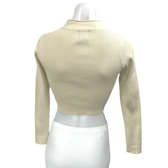 Princess Polly Beige Long Sleeve Ribbed Half Zip High Neck Crop Sweater Top S/M - Picture 2 of 4